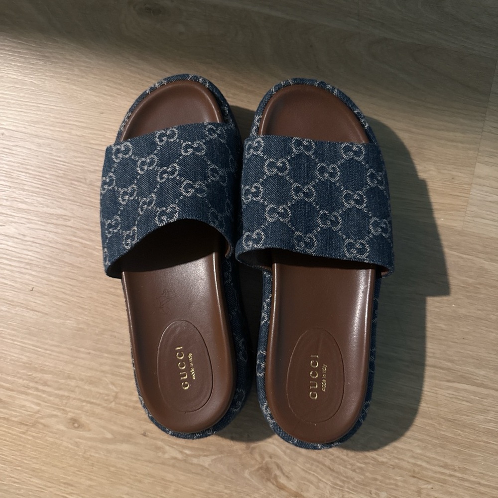 Gucci Denim Blue Platform Slides